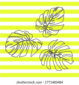 Tres hojas tropicales de color. Monstera. Gráficos del vector Liana.