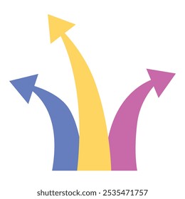 Três setas coloridas estão apontando para cima representando diferentes direções e possibilidades
