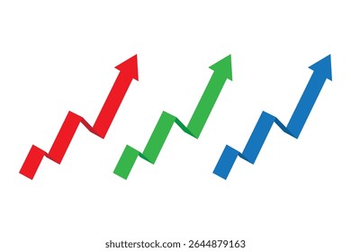 Three colorful arrows pointing upward representing financial growth and success.