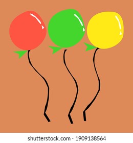 three colorful balloons floating around as birthday ornaments