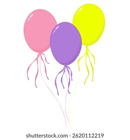 Three colorful balloons fly in the air against a white background