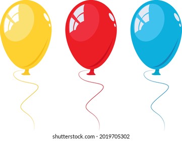 Tres globos coloridos, ilustración, vector sobre un fondo blanco