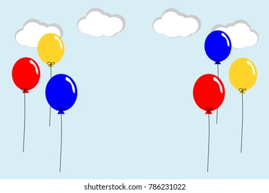 Three colorful balloons on light blue sky  vector. Picture with copy space for texting.  