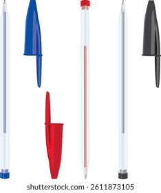 Three Colorful ballpoint pen vector.