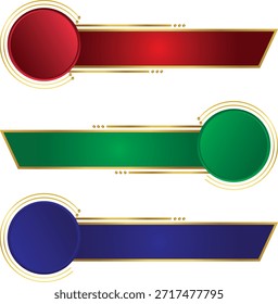 Three colorful banners with circular elements and golden accents