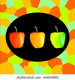Tres pimientos coloridos en un marco. Ilustración del vector