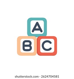 Three colorful blocks stacked vertically spelling ABC with flat design and rounded edges against a White Background.