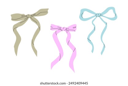 Three Colorful Bows Isolated on White Background