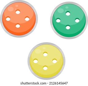 Tres botones coloridos, ilustración, vector sobre un fondo blanco.