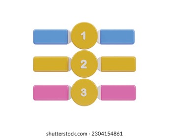 three colorful buttons with the number of 1, 2 and 3 on them