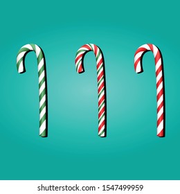 three colorful Christmas candy canes vector illustration