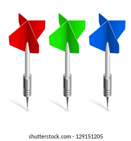 Three colorful darts. Illustration on white background for creative design