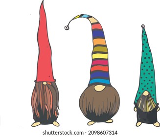 the three colorful dwarves gently look in front