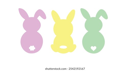 Three Colorful Easter Bunnies. Bunnies vector illustration isolated on white background. 