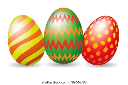 Three colorful Easter eggs isolated on white