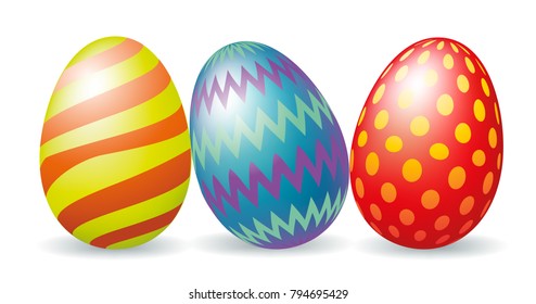 Three colorful Easter eggs isolated on white