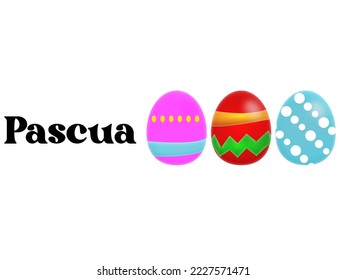 Three colorful easter eggs on a white background