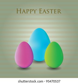 three colorful easter eggs in striped background . Vector eps10
