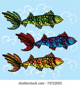 three colorful fish