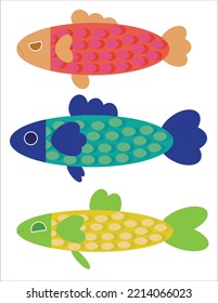 Three Colorful Fish Set Vector