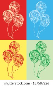 Three Colorful floral Balloons