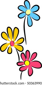 Three colorful flowers