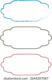 Three colorful frames stacked vertically on a white background. Blue, gray, and red outline frames for text or graphic elements.