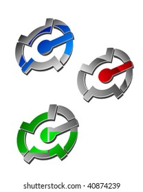 three colorful gear graphics