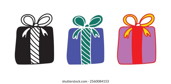 Three Colorful Gift Box Illustrations for Design Projects