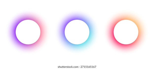 Three colorful gradient circles with blue, purple, and orange tones on a white background.