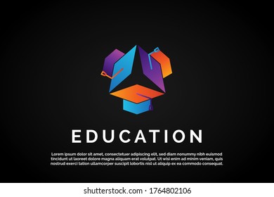 Three Colorful Graduation hat for Initial Letter Logo For Your Company Name, Alphabet Logo Template Ready For Use, Modern Initial Logo