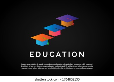 Three Colorful Graduation hat with stairs form for Initial Letter Logo For Your Company Name, Alphabet Logo Template Ready For Use, Modern Initial Logo