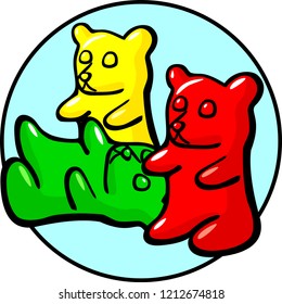 three colorful gummy bears