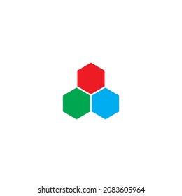 
three colorful hexagons simple symbol logo vector
