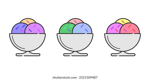 Three colorful ice creams illustrations.
