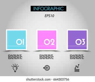 three colorful infographic squares with line, concept of options