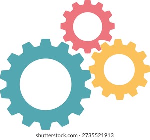 Three colorful interlocking gears representing teamwork and innovation in business and technology