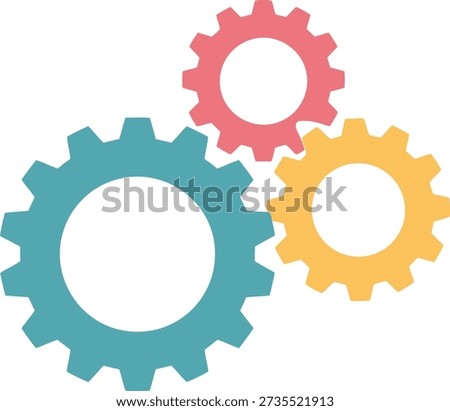 Three colorful interlocking gears representing teamwork and innovation in business and technology