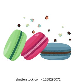 Three colorful macarons.