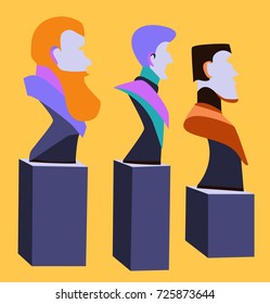 Three colorful men statues. Vector illustration.