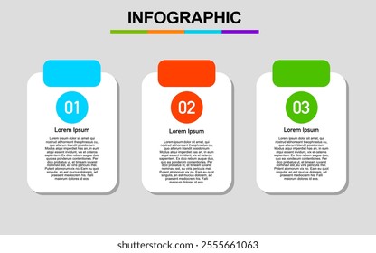 Three colorful numbered steps present text and  infographic  information.