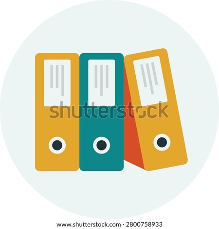 Three colorful office ring binders standing together for document organization and storage