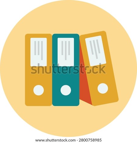 Three colorful office ring binders standing together in a round icon illustration