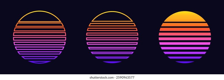 Three colorful ovals with horizontal stripes, showing a gradient from orange to purple.
