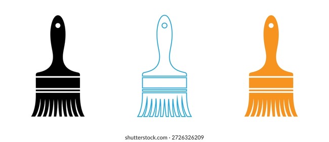Três pincéis coloridos para projetos criativos e tarefas DIY