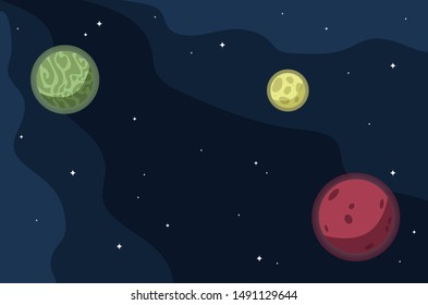 Three colorful planets in the dark space