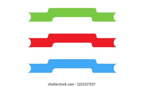 Three colorful ribbon patterns isolated on a white background.