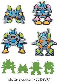 three colorful robots