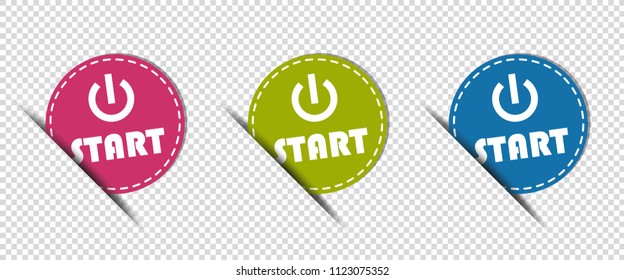 Three Colorful Round Start Power Buttons - Vector Illustration - Isolated On Transparent Background