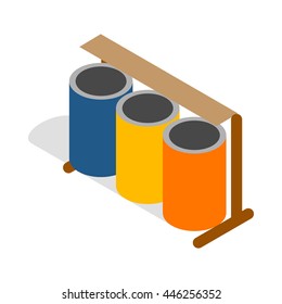 Three colorful selective trash cans icon in isometric 3d style on a white background